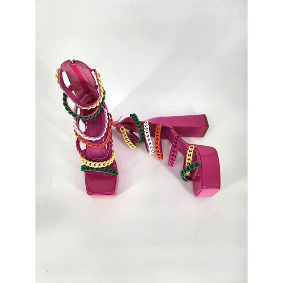 Azalea Wang Pink Corrine Chain Link Platform Sandals Size 7 - Picture 15 of 16